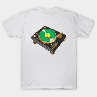 Turntable (Tricorn Black + Green Colorway) Analog / Music T-Shirt